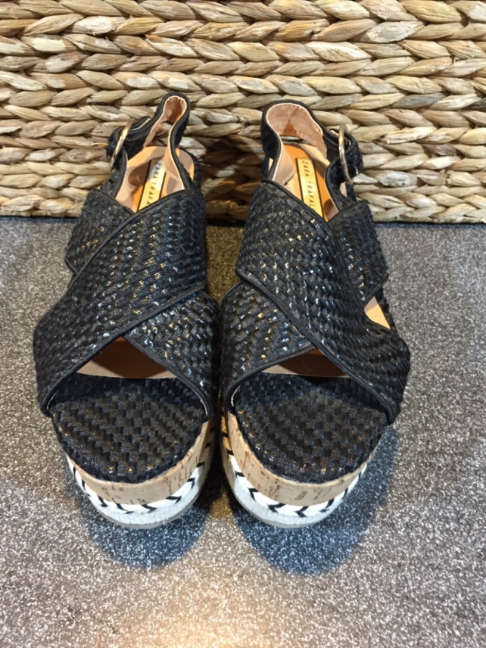 Zara Trafaluc Black Woven Platform Sandals - Picture 11 of 15